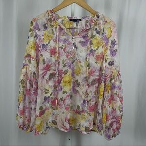 Floral Peasant Blouse in Pink, Purple & Yellow